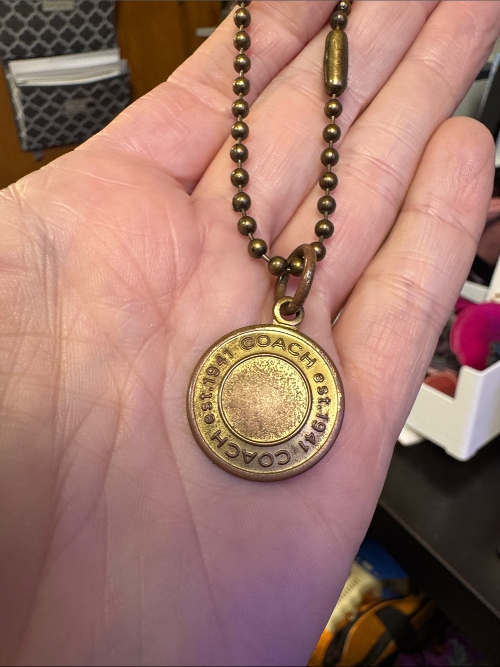 Coach Bronze-Tone Logo Medallion Necklace